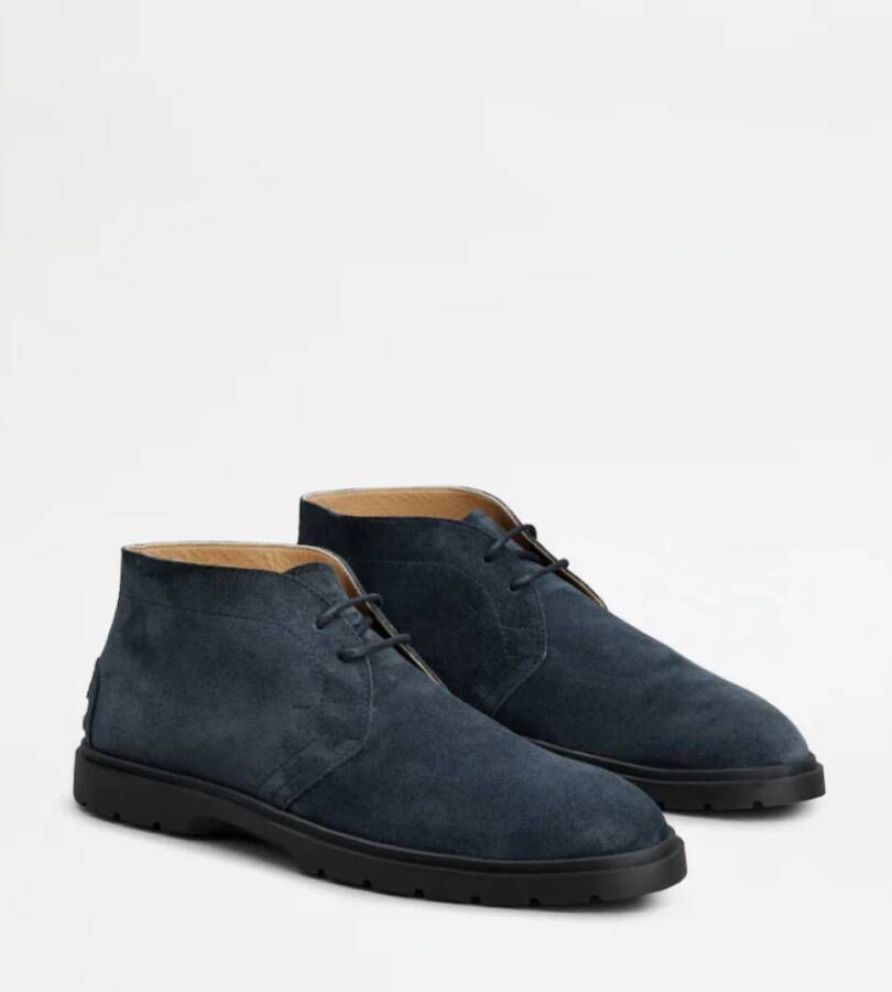 TOD'S Blauwe Suède Enkellaarzen Blue Heren