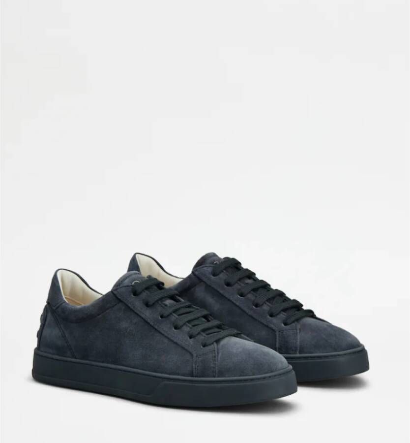 TOD'S Blauwe Suède Minimal Sneakers Blue Heren