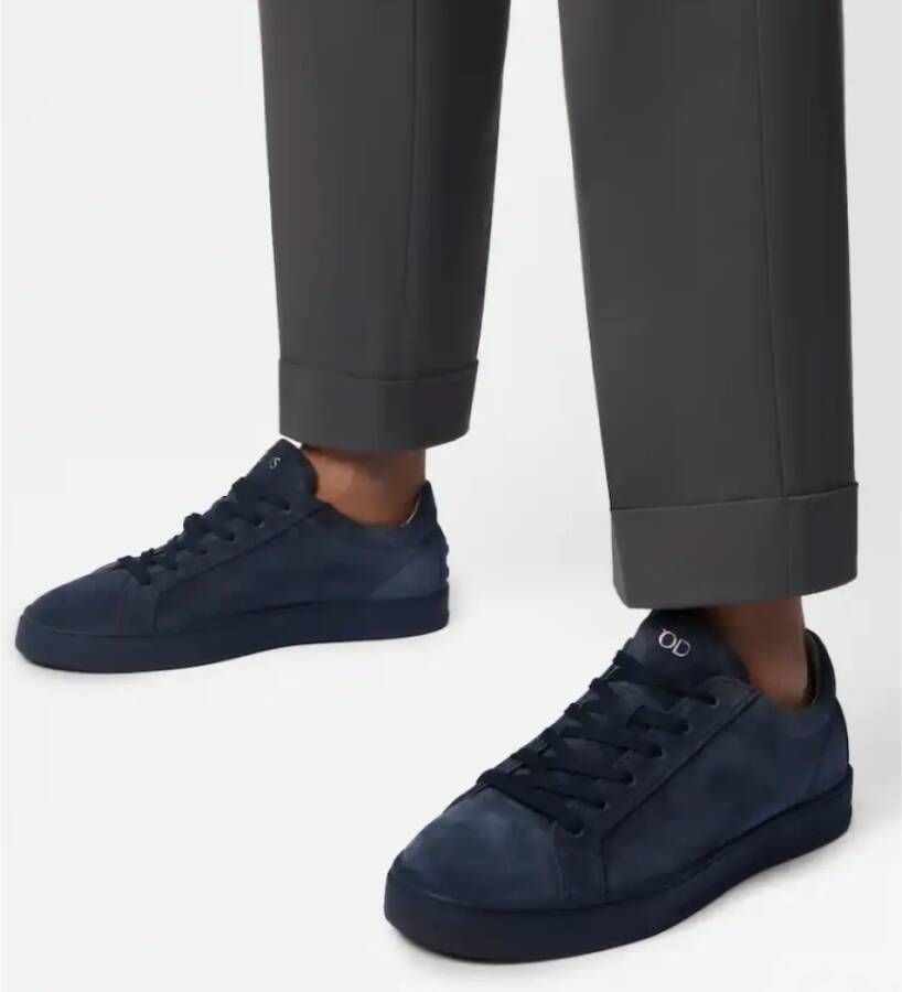 TOD'S Blauwe Suède Minimal Sneakers Blue Heren