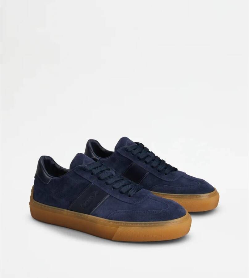 TOD'S Blauwe Suède Sneakers met Leren Applicaties Blue Heren