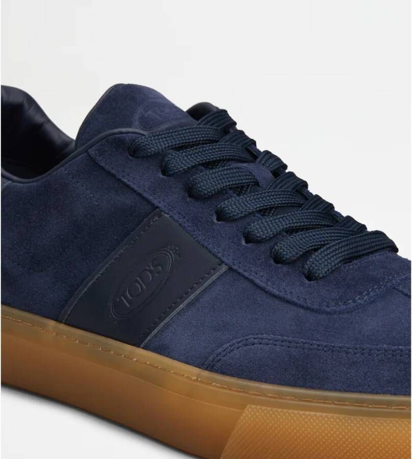 TOD'S Blauwe Suède Sneakers met Leren Applicaties Blue Heren