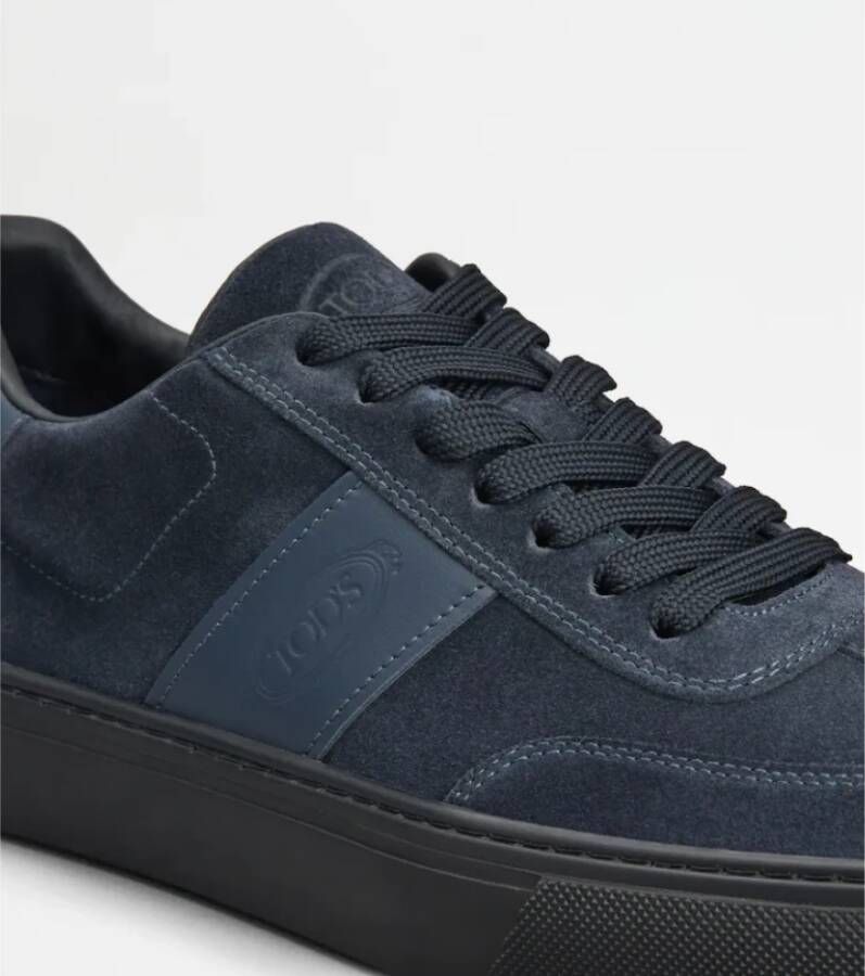 TOD'S Blauwe Suède Sneakers met Leren Inzetstukken Blauw Heren