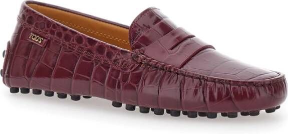 TOD'S Bordeaux Croco Print Mocassin Platte Schoenen Red Dames