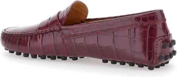 TOD'S Bordeaux Croco Print Mocassin Platte Schoenen Red Dames