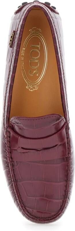 TOD'S Bordeaux Croco Print Mocassin Platte Schoenen Red Dames