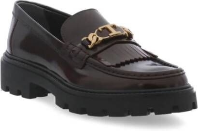 TOD'S Bordeaux Platte Schoenen met Franje Detail Red Dames