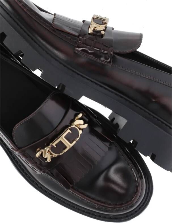 TOD'S Bordeaux Platte Schoenen met Franje Detail Red Dames