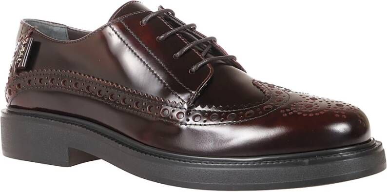 TOD'S Bourgondisch Leren Derby Schoenen Rubberen Zool Brown Dames