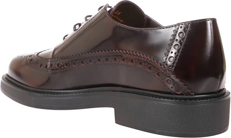 TOD'S Bourgondisch Leren Derby Schoenen Rubberen Zool Brown Dames