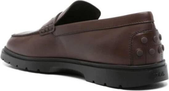 TOD'S Bruin Kalfsleer Rubberen Zool Enkellaars Brown Heren