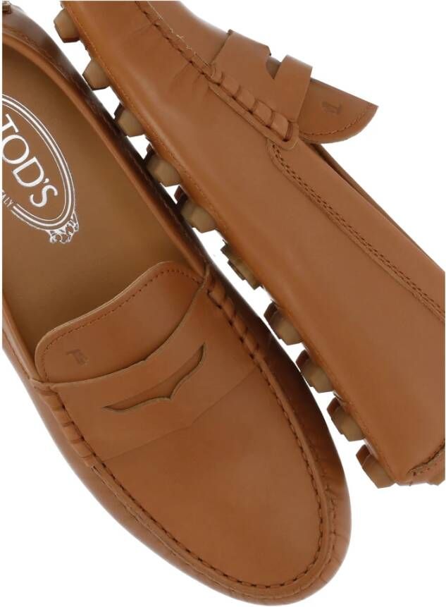 TOD'S Bruin Leren Loafers Ronde Neus Schoenen Brown Dames