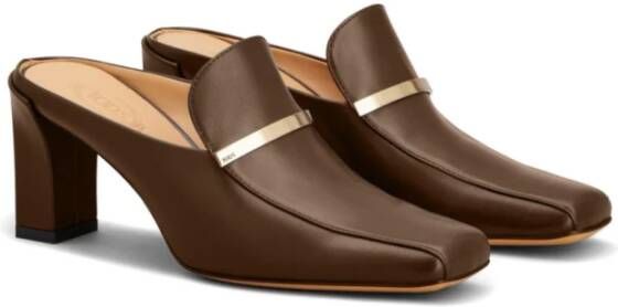 TOD'S Bruin Leren Logo Hak Instap Schoenen Brown Dames