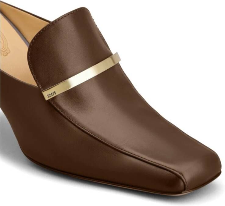 TOD'S Bruin Leren Logo Hak Instap Schoenen Brown Dames