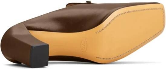 TOD'S Bruin Leren Logo Hak Instap Schoenen Brown Dames