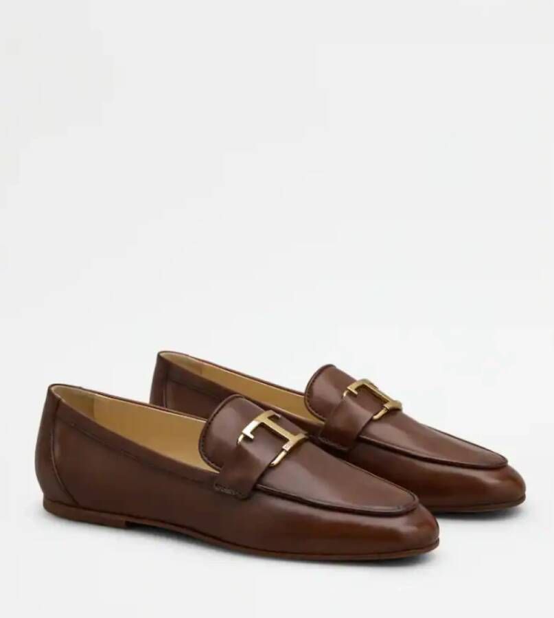 TOD'S Bruin leren mocassin platte schoenen Brown Dames