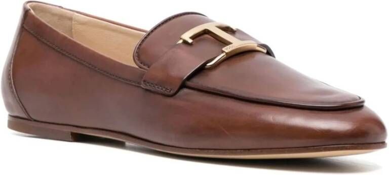 TOD'S Bruin Leren Platte Schoenen Amandel Teen Brown Dames