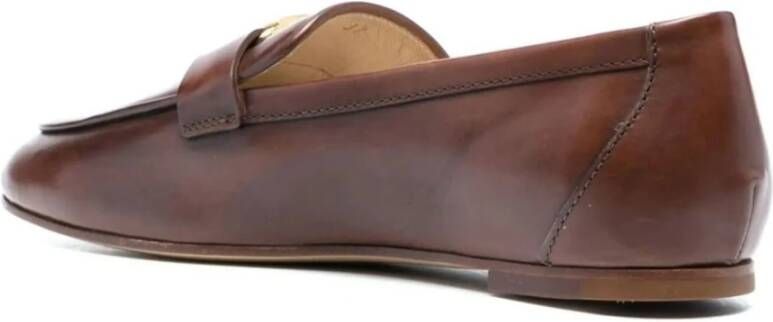 TOD'S Bruin Leren Platte Schoenen Amandel Teen Brown Dames