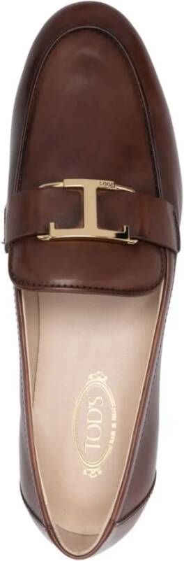 TOD'S Bruin Leren Platte Schoenen Amandel Teen Brown Dames