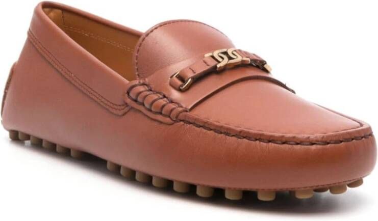 TOD'S Bruin Leren Platte Schoenen Brown Dames