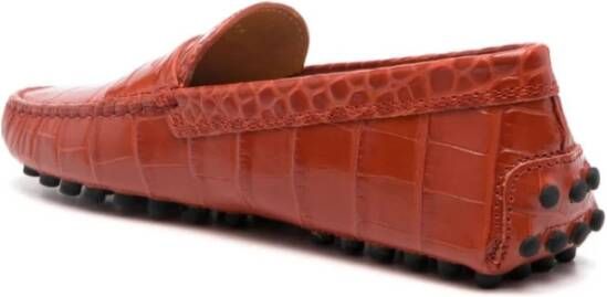 TOD'S Bruin Leren Platte Schoenen Krokodil Stijl Brown Dames