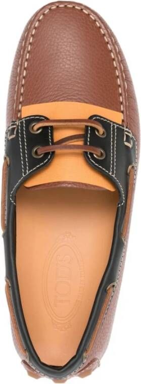 TOD'S Bruin Leren Platte Schoenen Vetersluiting Brown Heren