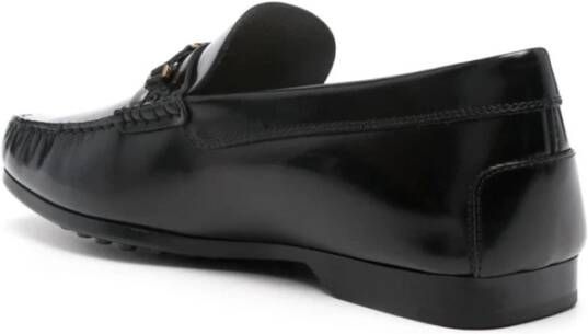 TOD'S Bruin Leren Loafers met Kettingdetail Black Dames