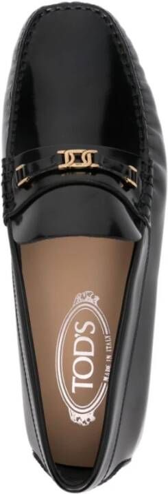 TOD'S Bruin Leren Loafers met Kettingdetail Black Dames