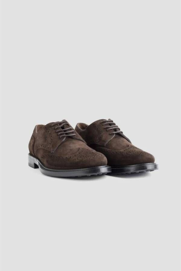 TOD'S Bruin Suède Leren Derby Brogues Brown Heren