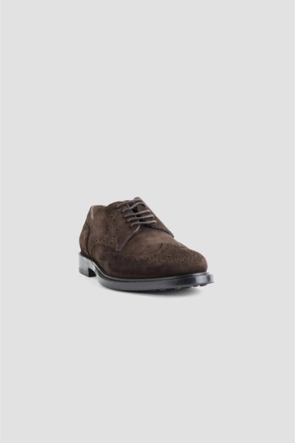 TOD'S Bruin Suède Leren Derby Brogues Brown Heren