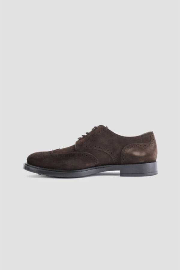 TOD'S Bruin Suède Leren Derby Brogues Brown Heren