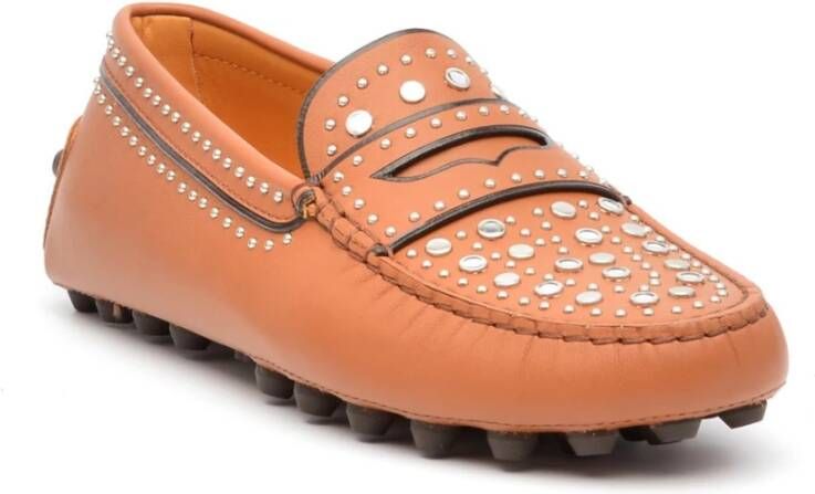 TOD'S Bruine leren Bubble Loafer met studs Brown Dames