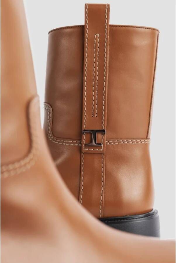 TOD'S Bruine leren laarzen met metalen accessoire Brown Dames