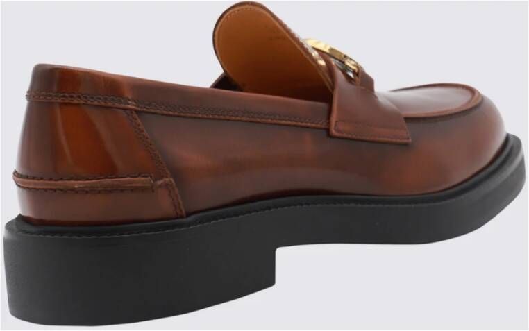 TOD'S Bruine leren loafers met kettingdetail Brown Dames