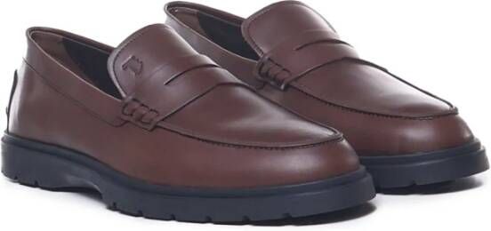 TOD'S Bruine Leren Loafers Rubberen Zool Italië Brown Heren