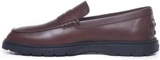 TOD'S Bruine Leren Loafers Rubberen Zool Italië Brown Heren