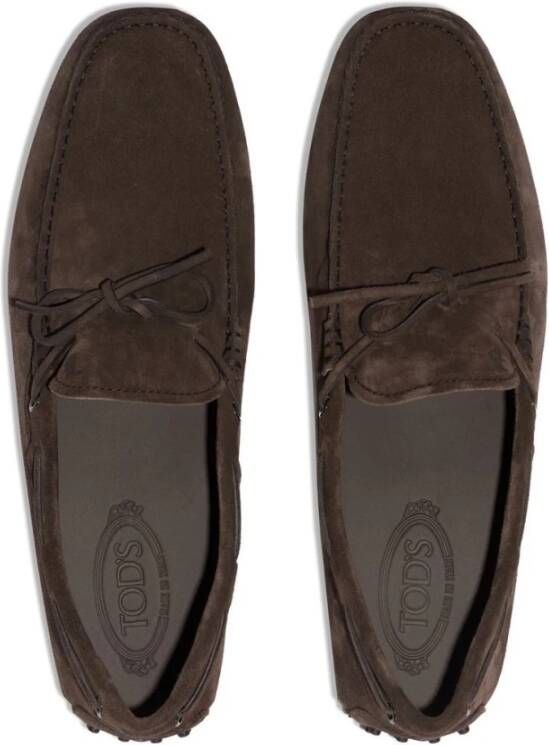 TOD'S Bruine leren platte schoenen met strikdetail Brown Heren