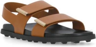 TOD'S Bruine Leren Sandalen met Klittenbandsluiting Brown Dames