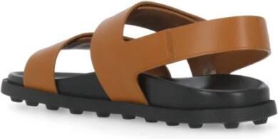 TOD'S Bruine Leren Sandalen met Klittenbandsluiting Brown Dames