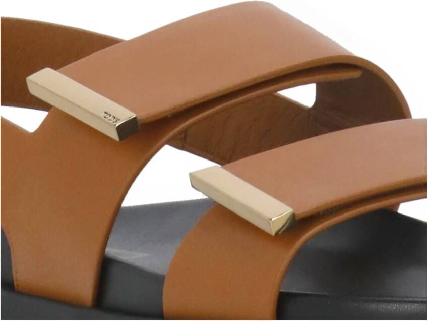 TOD'S Bruine Leren Sandalen met Klittenbandsluiting Brown Dames