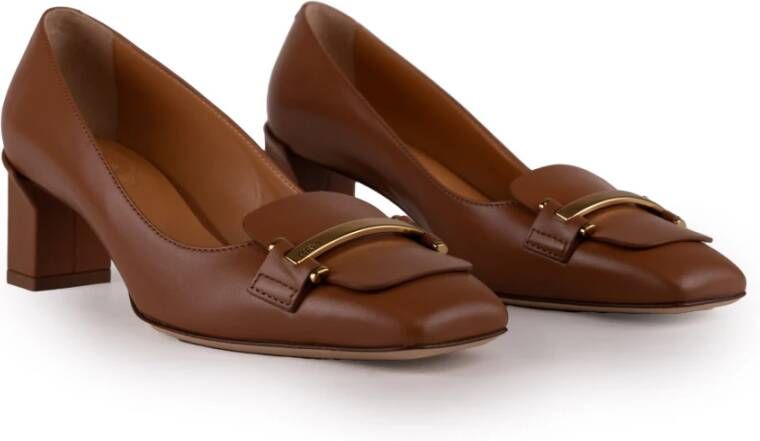 TOD'S Bruine Leren Schoenen met Metalen Staafdetail Brown Dames