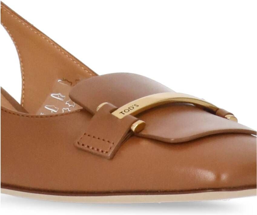 TOD'S Bruine leren slingback met metalen detail Brown Dames