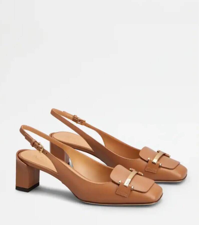 TOD'S Bruine leren slingback pumps met geometrische hak Brown Dames