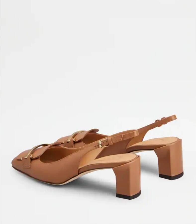 TOD'S Bruine leren slingback pumps met geometrische hak Brown Dames