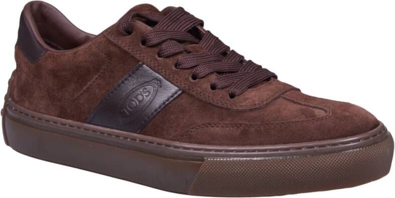 TOD'S Bruine Leren Sneakers met Rubberen Zool Brown Heren