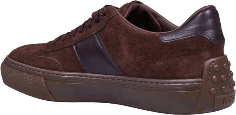 TOD'S Bruine Leren Sneakers met Rubberen Zool Brown Heren