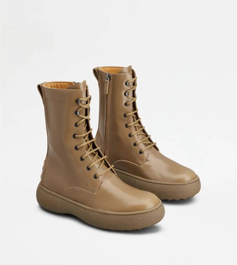 TOD'S Bruine leren veterschoenlaars Brown Dames