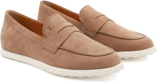 TOD'S Bruine platte schoenen met geborduurd logo Brown Dames