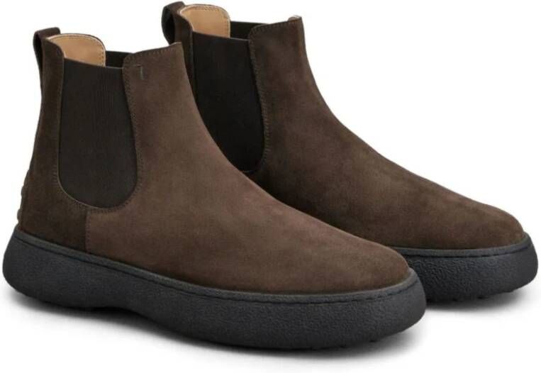 TOD'S Bruine Suède Enkellaarzen Ronde Neus Brown Heren