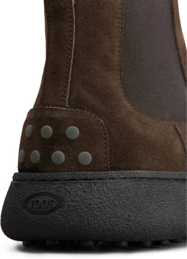 TOD'S Bruine Suède Enkellaarzen Ronde Neus Brown Heren