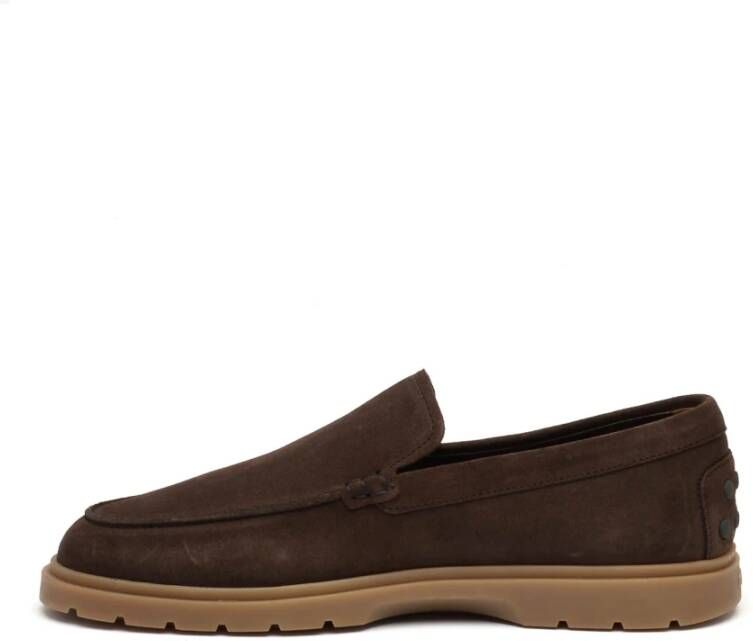 TOD'S Bruine Suède Loafer Rubberen Zool Brown Heren